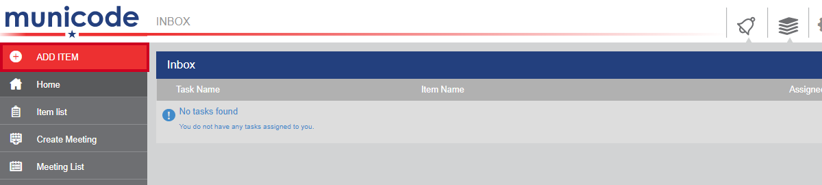 The red, rectangular Add Item button in the navigation menu on the left side of the screen.