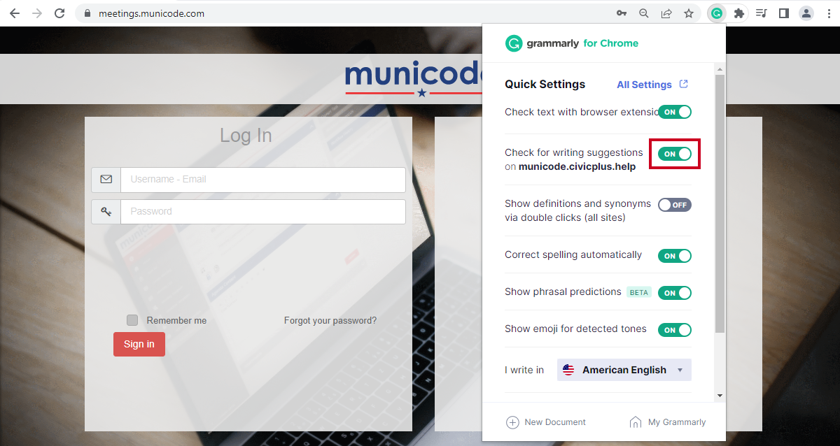 grammarly check feature toggle