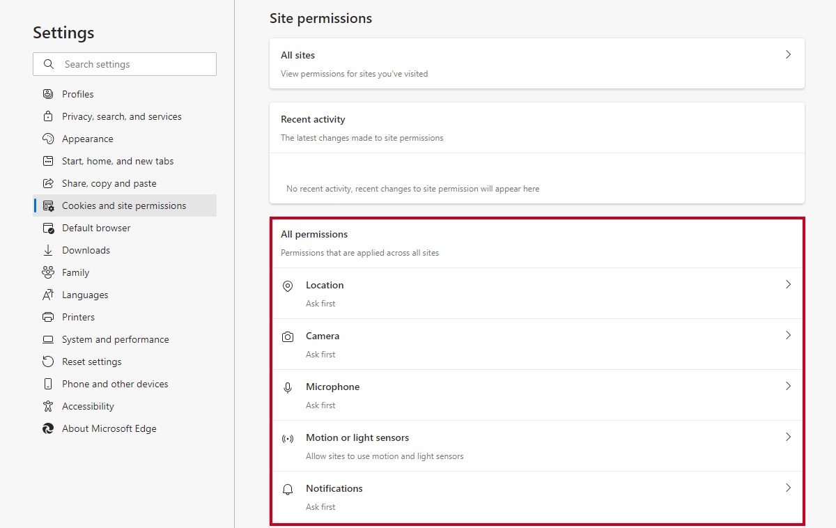 all permissions section