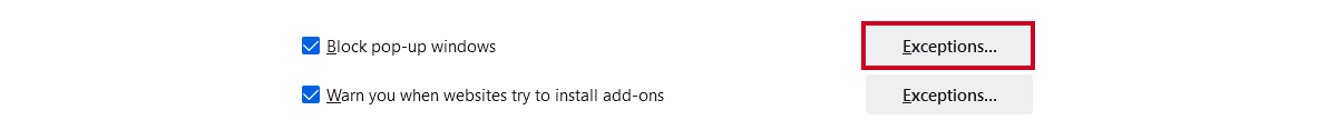 exceptions button