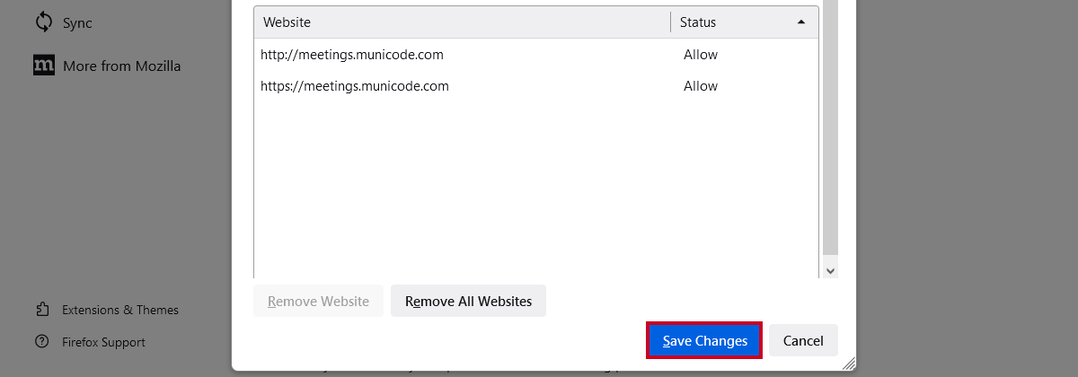 save changes button