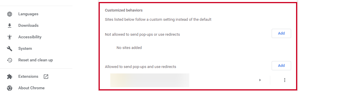 customized behavior section