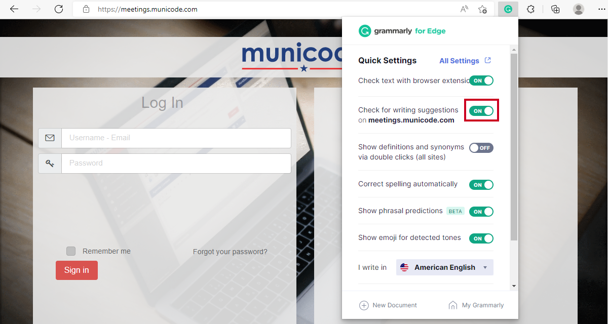 grammarly check feature toggle
