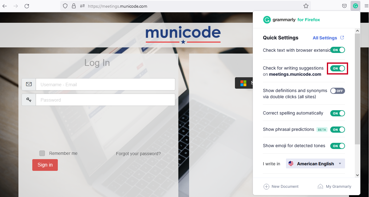 grammarly check feature toggle