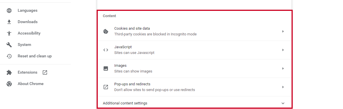 content section