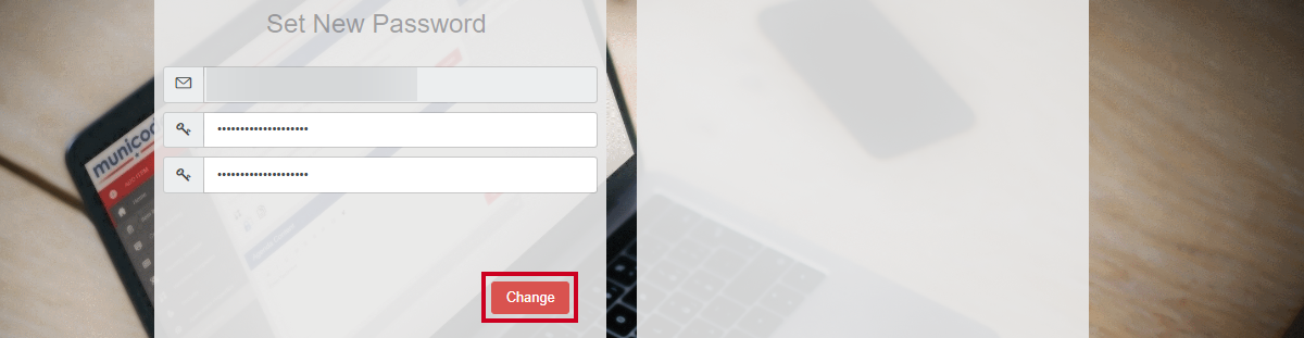 A red, rectangular Change button that can be clicked to save changes to your password.