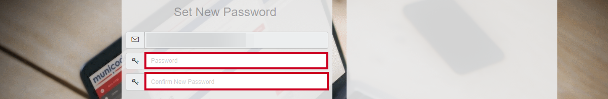Password and Confirm New Password fields on the Set New Password screen.