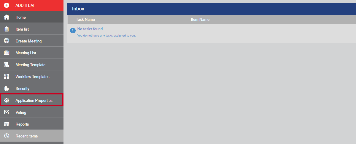 The Application Properties option in the left navigation menu.