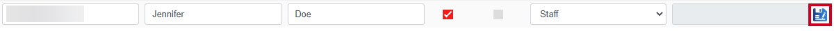 The Save button at the far-right end of the example User row.