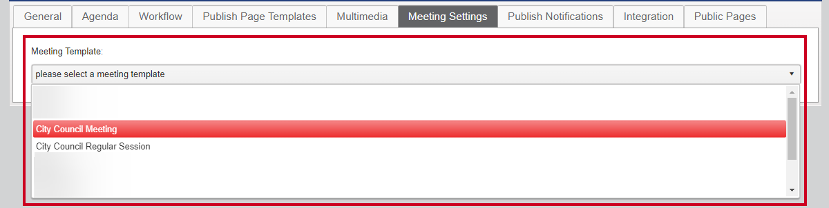 select a meeting template