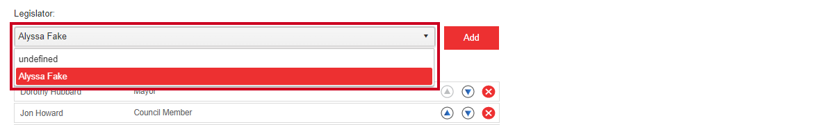 The Legislator dropdown list.