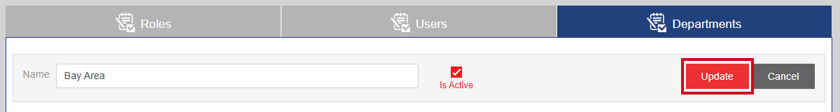 The red, rectangular Update button to the right of the Name field.