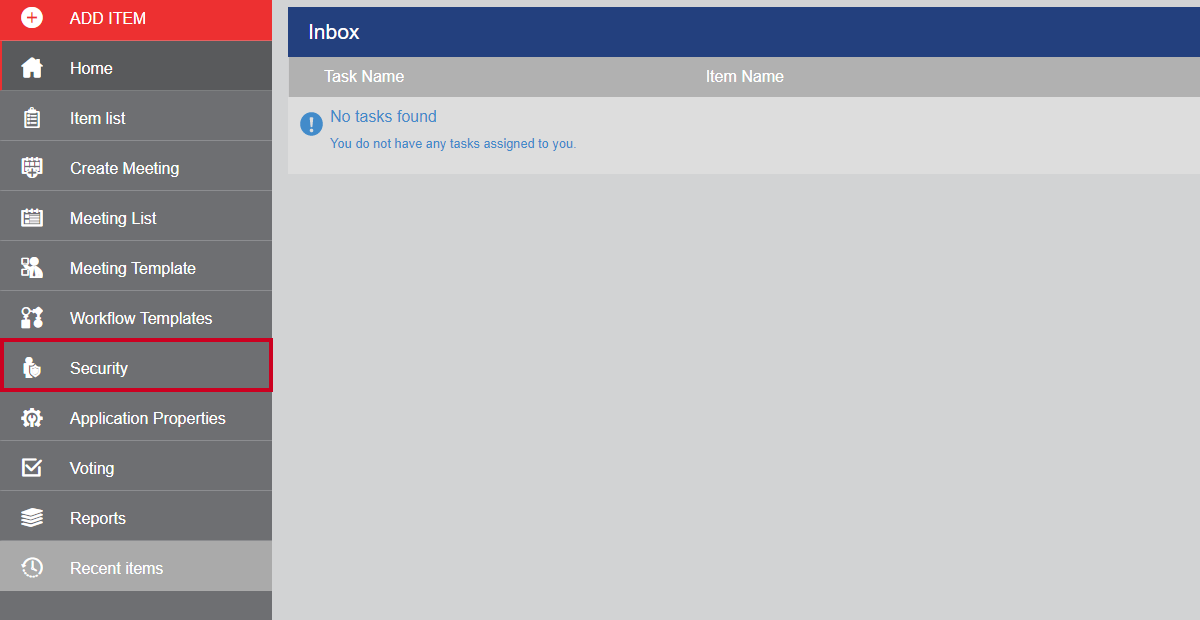 The Security option in the left navigation menu.