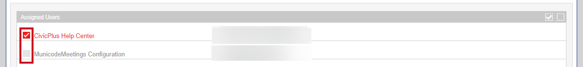 Checkboxes to the left of user names in the Assigned Users column.