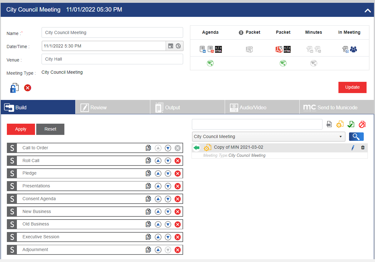 meeting detail screen