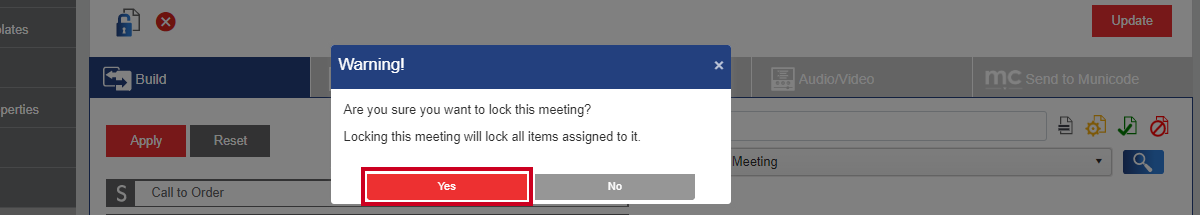 select yes on meeting lock warning pop-up
