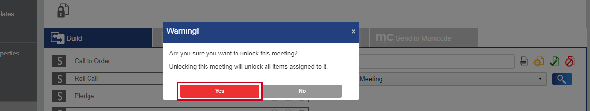 select yes on meeting unlock warning pop-up