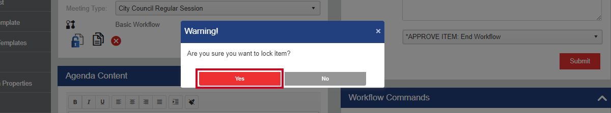 select yes on lock warning pop-up