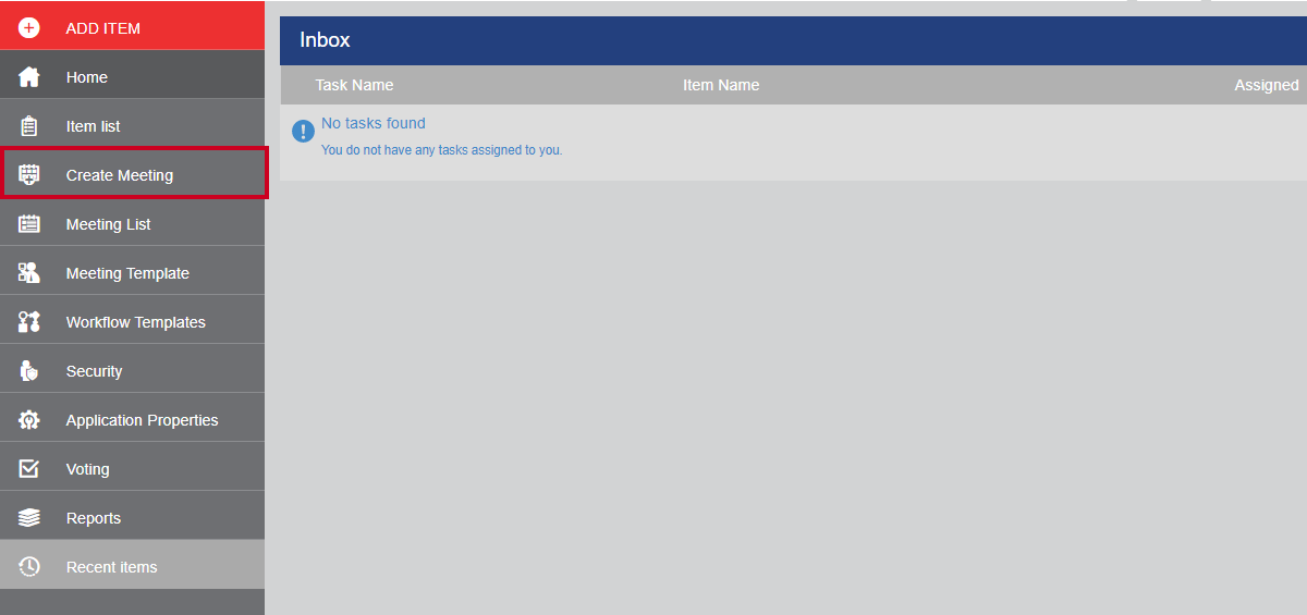 Create Meeting option in the left menu.
