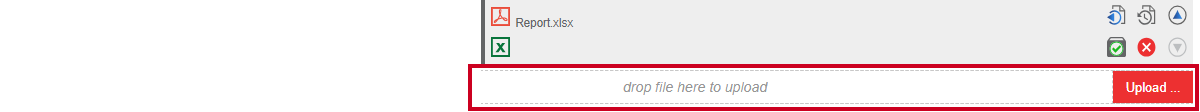 A drop file here to upload field and an red, rectangular Upload button.