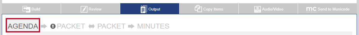 The Agenda tab which is used to create and manage the agenda for the meeting.