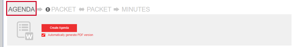 A red, rectangular Create Agenda button.
