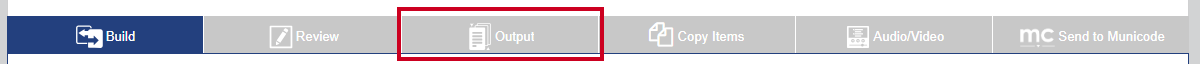 The Output tab which can be used to create, publish, and unpublish meeting documents including packets and minutes.