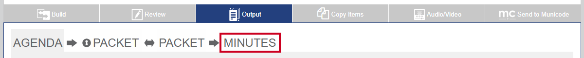 The Minutes tab which is used to create minutes for the meeting.