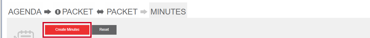 A red, rectangular Create Minutes button that will generate a Microsoft Word minutes file for the meeting.