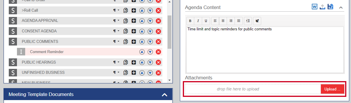 The two attachment upload options for standing items.