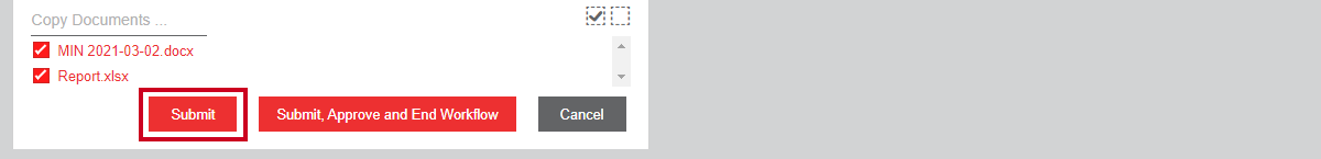 A red, rectangular Submit button below the Copy Documents checkboxes.