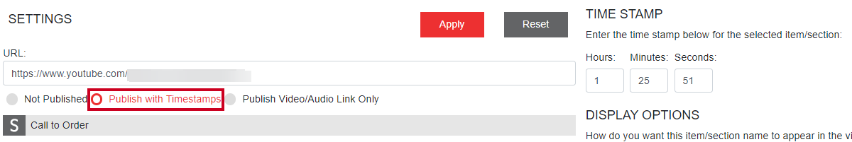publish with timestamps option