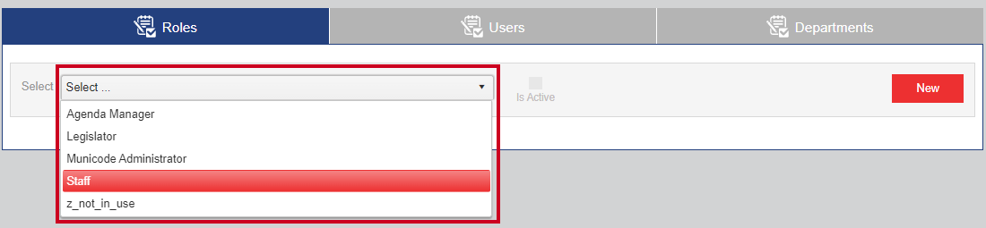 select drop-down and roles list