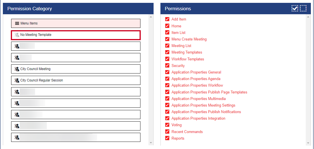 no meeting template permission category