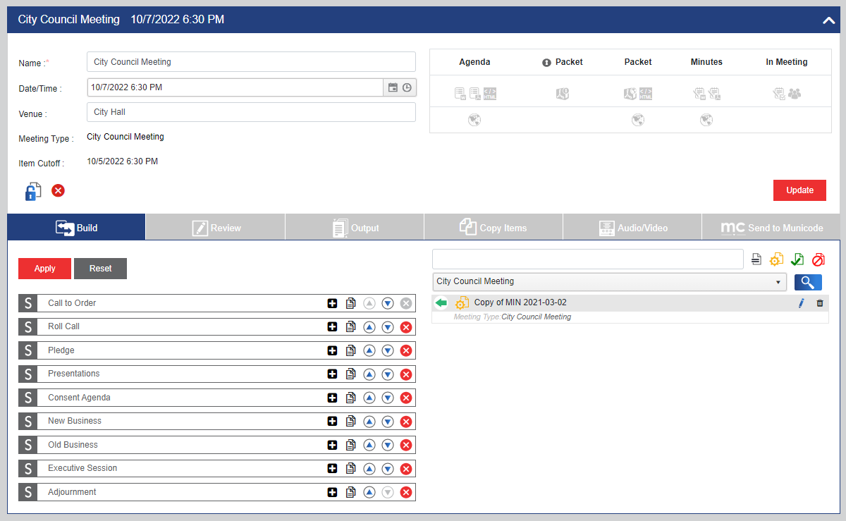 An example meeting detail screen.