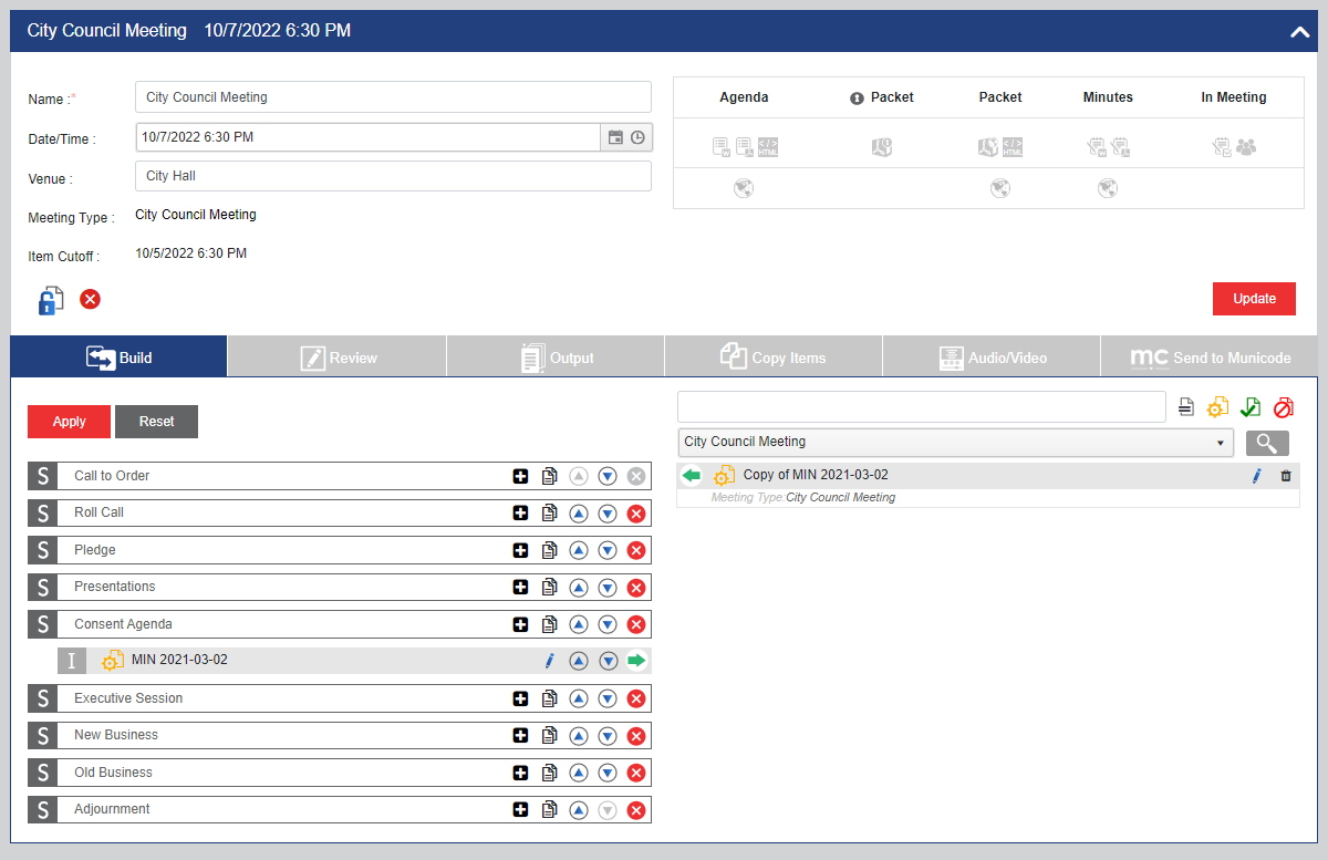 An example meeting detail screen.