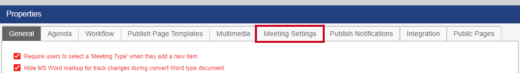 meeting settings tab