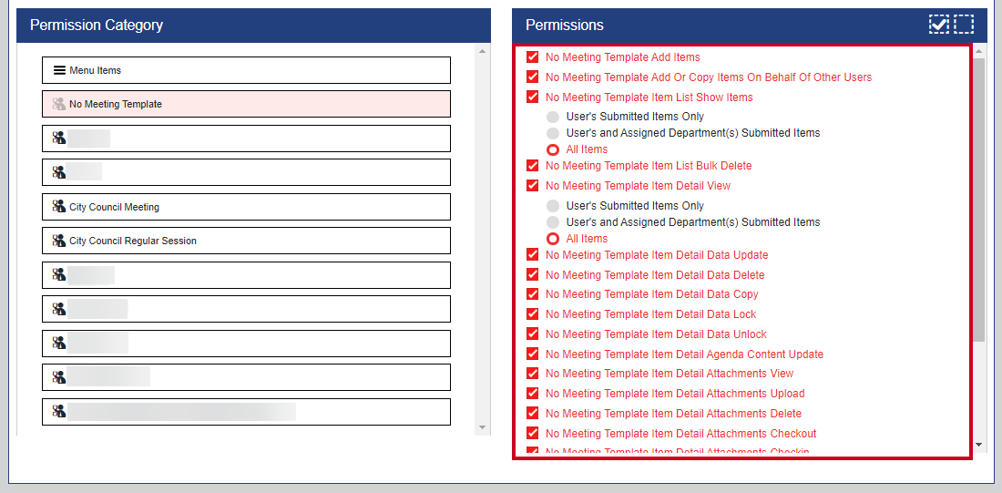 no meeting template permissions list