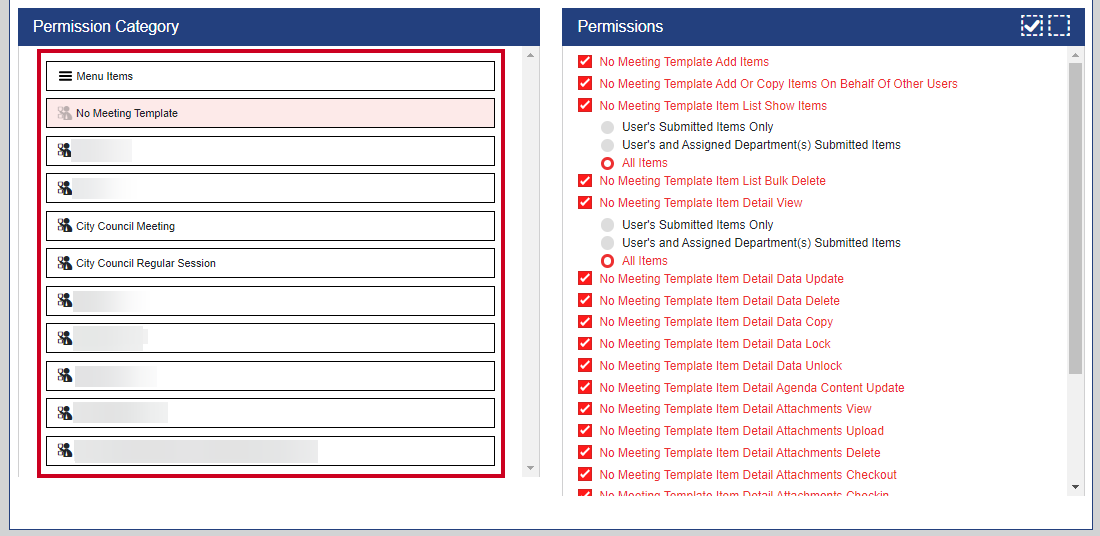 permission categories list