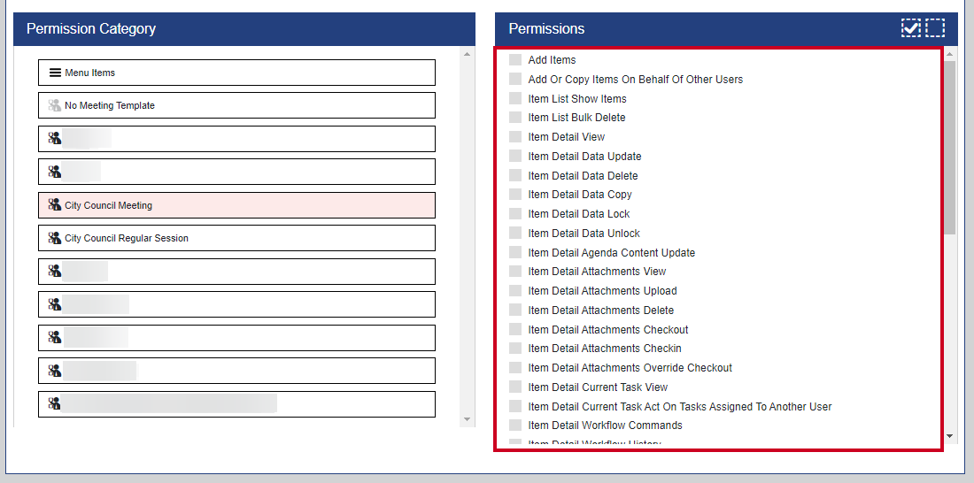 template permissions list