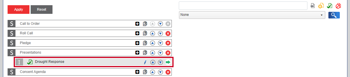 A new example item in the Build tab of a meeting detail screen.