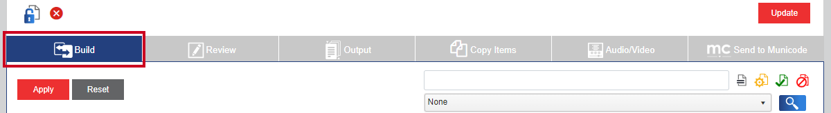 The blue, rectangular Build tab.