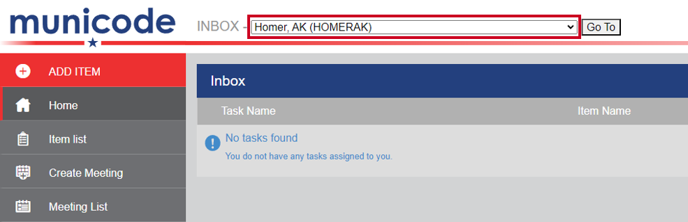 An example municipality dropdown list.