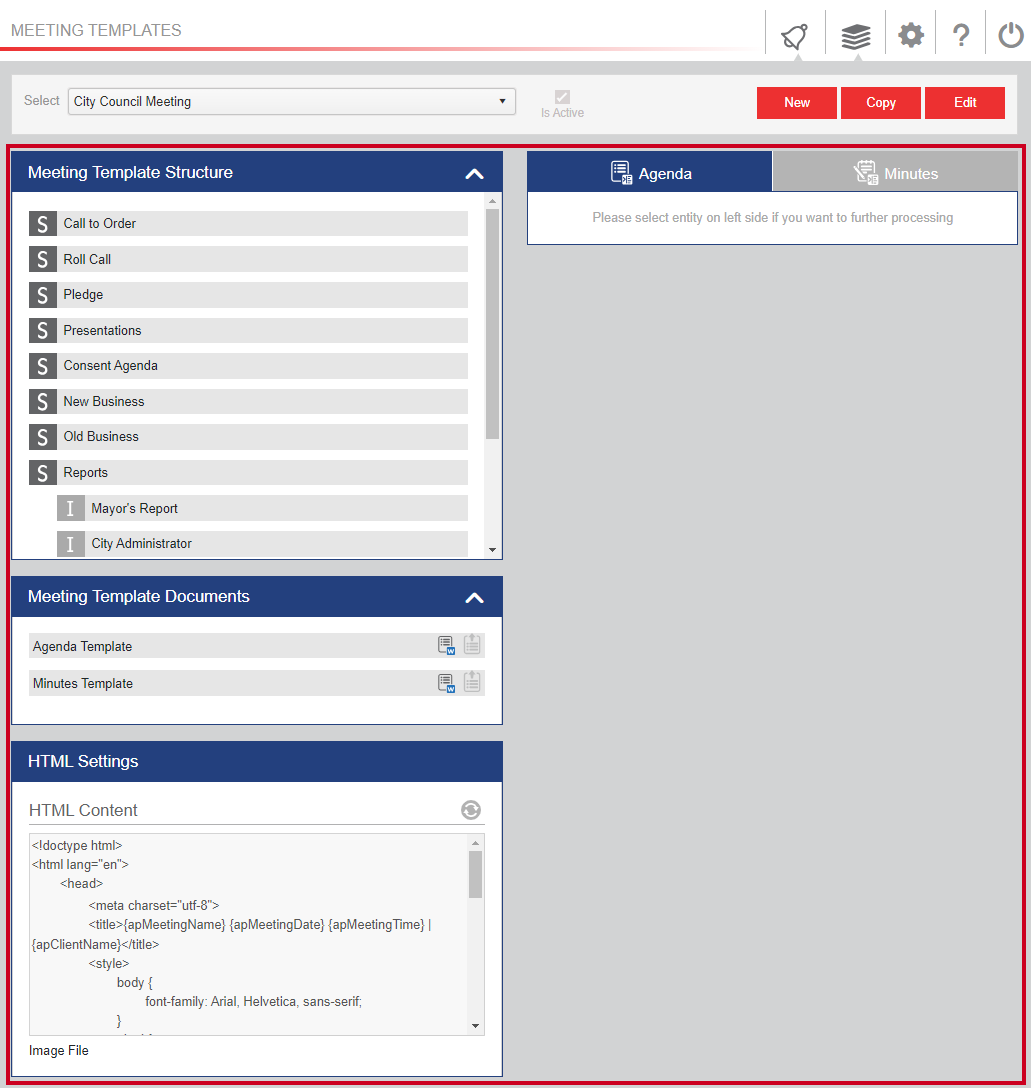 Meeting Templates page.