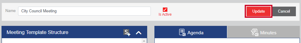 A red, rectangular Update button above the Minutes tab.