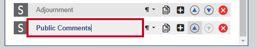 An example duplicated section renamed Public Comments with the cursor at the end of the name.
