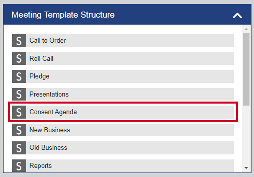 An example section within the Meeting Template Structure highlighted.