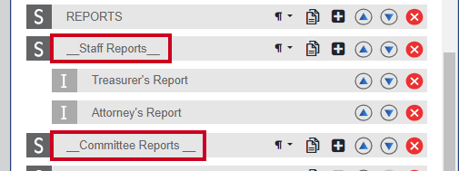 Two example subsections in the Meeting Template Structure.