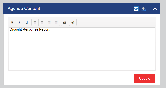 An example Agenda Content field with an item name.