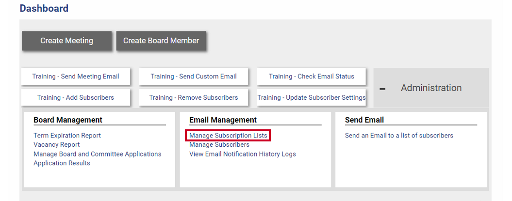 A Manage Subscription Lists link.